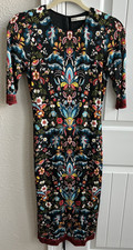 Alice + Olivia Delora Midi Dress Floral Santa Monica Print Sz 4 BodyCon Luxury