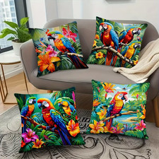 Beautiful 4 pieces set parrot  prints sofa cushion covers 18"x18" UK