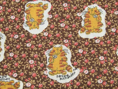 VINTAGE BARBARA ALEXANDER CAT CALICO FLORAL COTTON FABRIC 29" X 44" WHIMSICAL - Image 1 of 4