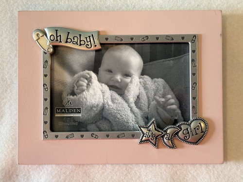 Malden Oh Baby It’s A Girl 4"x6" Picture Frame, Pink & Silver
