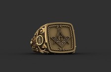 Men's Masonic Ring Gold Plated 2023 Freemason Compass Square Signet Band