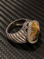VINTAGE LT THAILAND STERLING SILVER TIGERS EYE FACETED RING SZ5 ESTATE 12.2 gram