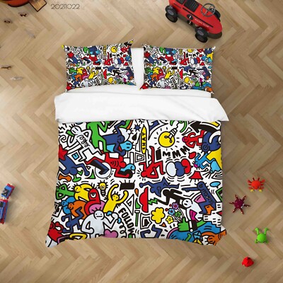 3D Graffiti Muster Handgezeichnet Quilt Cover Set Bettwäsche Sets Kissenbezüge