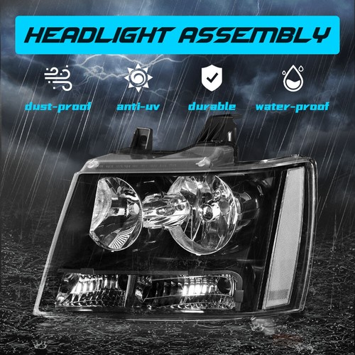 Black Headlights Assembly For 2007-2013 Chevy Suburban 1500 Tahoe Avalanche - Foto 2 di 14