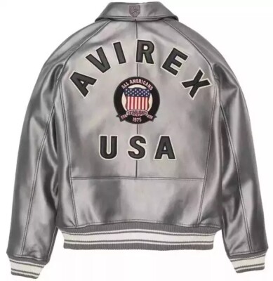 Men's Avirex Icon Pewter Metallic Limited Edition Bomber Leather Jacket