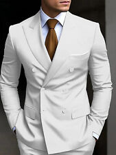 Men's Solid Business Wedding Suits Slim Fit Double Breasted Jacket Pant 2 Piece
