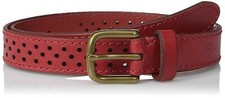 Fossil red jean belt color is tomato perforated leather Small 30"