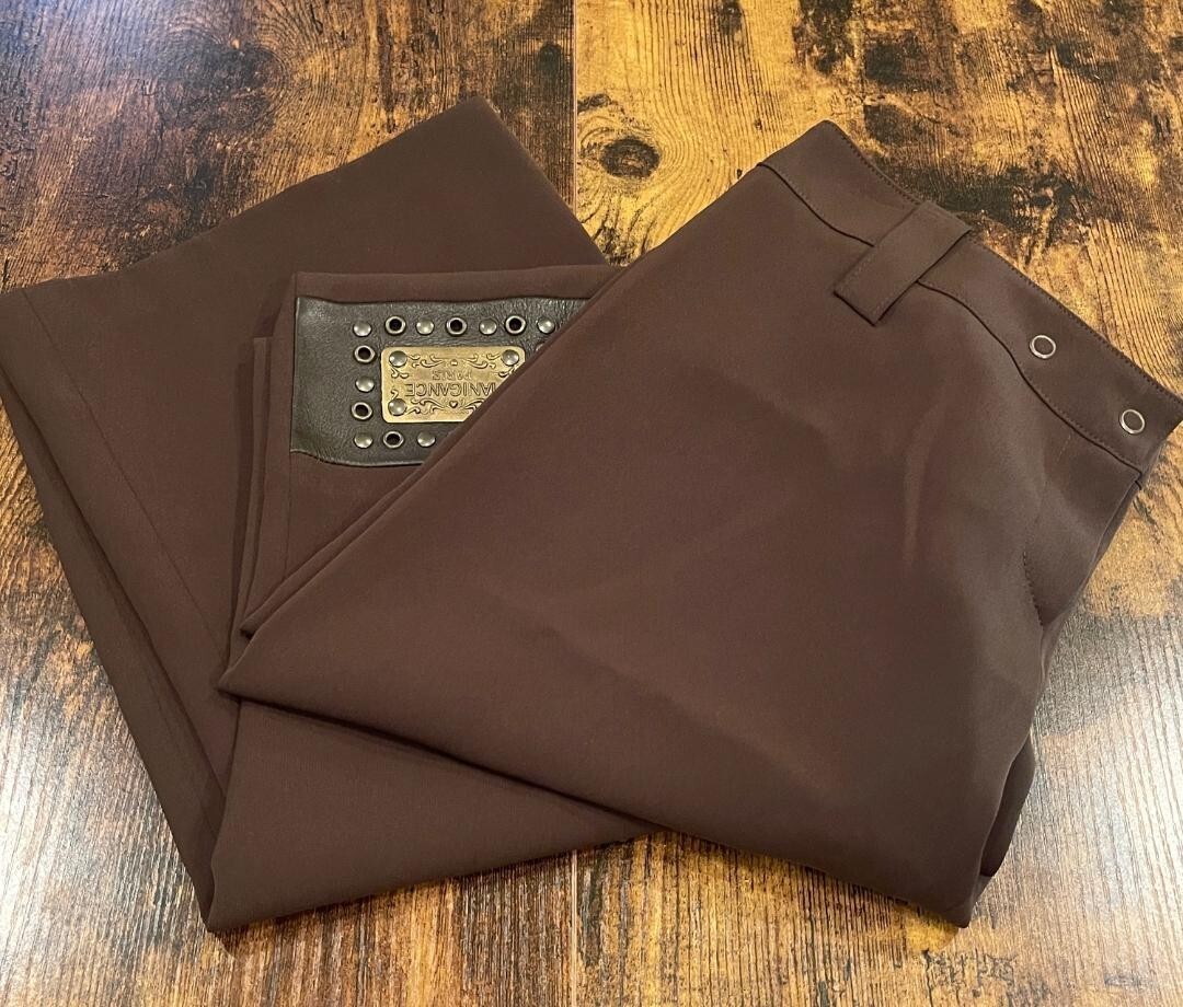 Vintage Brown Wide Leg Pants with Leather Thigh Logo by Manigance Paris Size EU 40