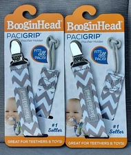 BooginHead PaciGrip Baby Universal Pacifier Holder Clip Grey White Chevron X2 