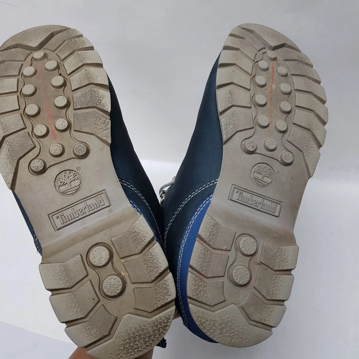 Blue timberland boots with white sole outlet