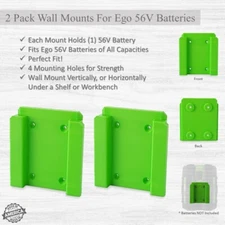 2 Pack - Battery Wall Mounts/Hangers/Holders for Ego 56V Batteries - Best Fit!