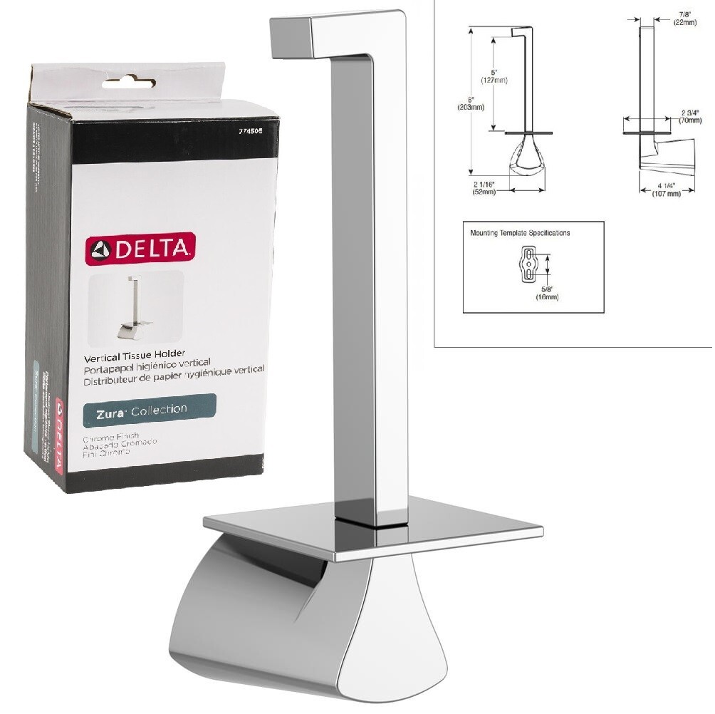 1 DELTA Zura Collection Vertical Toilet Tissue Paper Holder Chrome