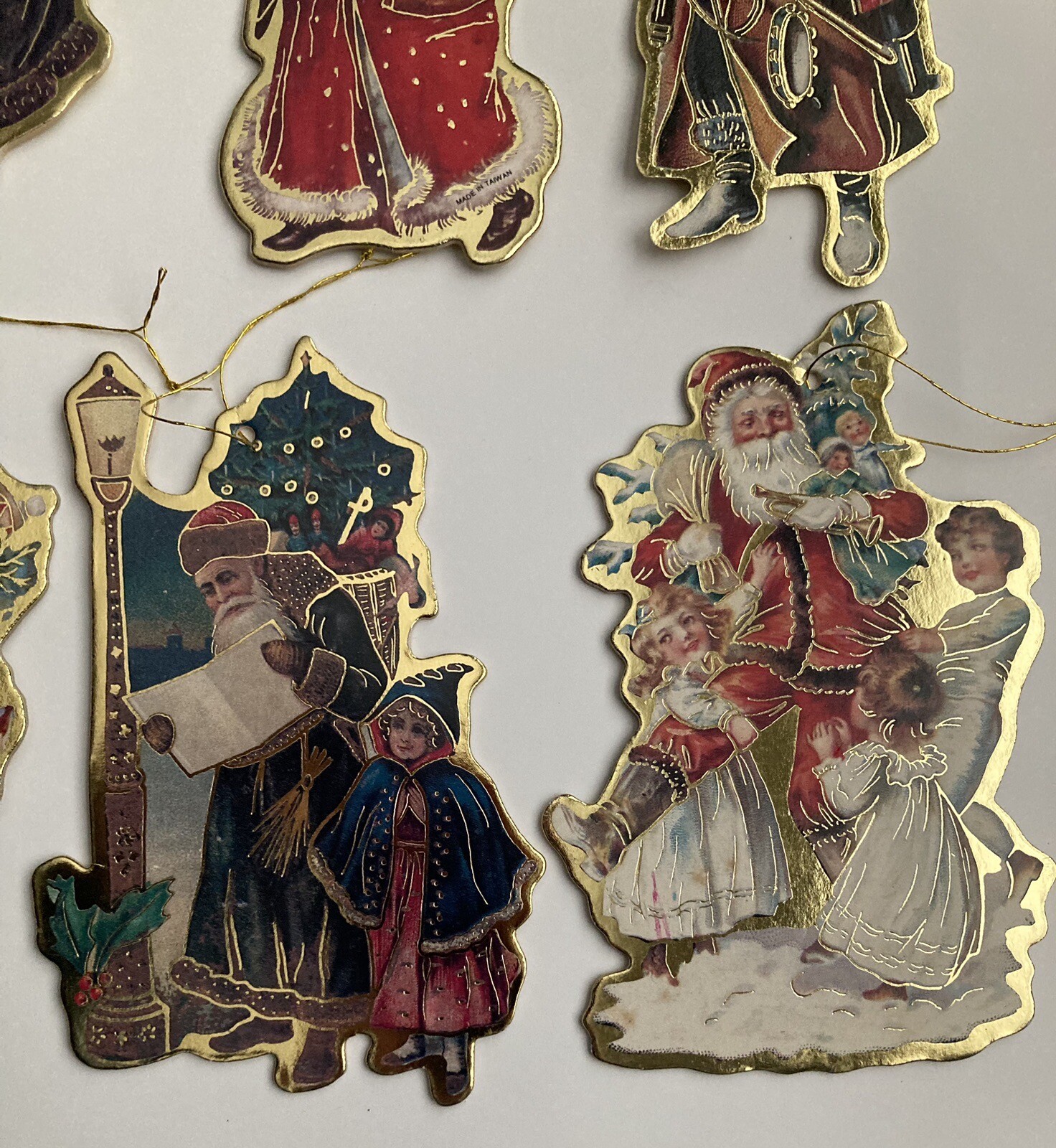 Vintage Die Cut Santa Claus Christmas Ornaments Cardboard Victorian Old