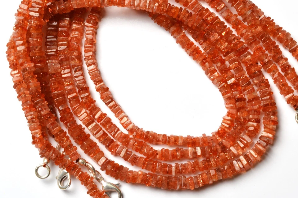 НАТУРАЛЬНЫЙ ДРАГОЦЕННЫЙ КАМЕНЬ СОЛНЕЧНЫЙ КАМЕНЬ 4,5 ММ КВАДРАТНЫЙ HEISHI БИСЕР 94CT. 16 «ЗАКОНЧИЛ ОЖЕРЕЛЬЕ - Изображение 4 из 4