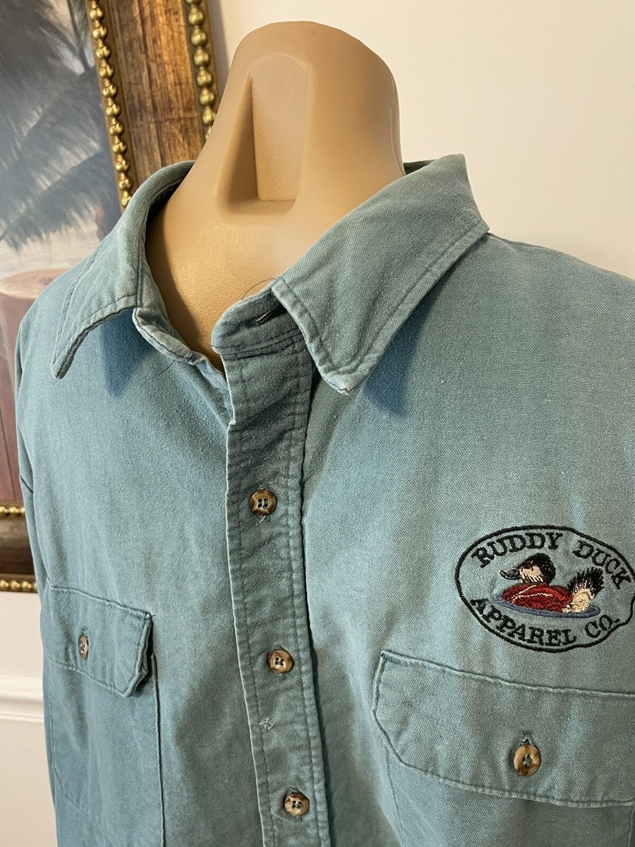 Vintage Ruddy Duck Apparel Co. Blue Shirt Duck Hunting USA Made Sz XXL View 2