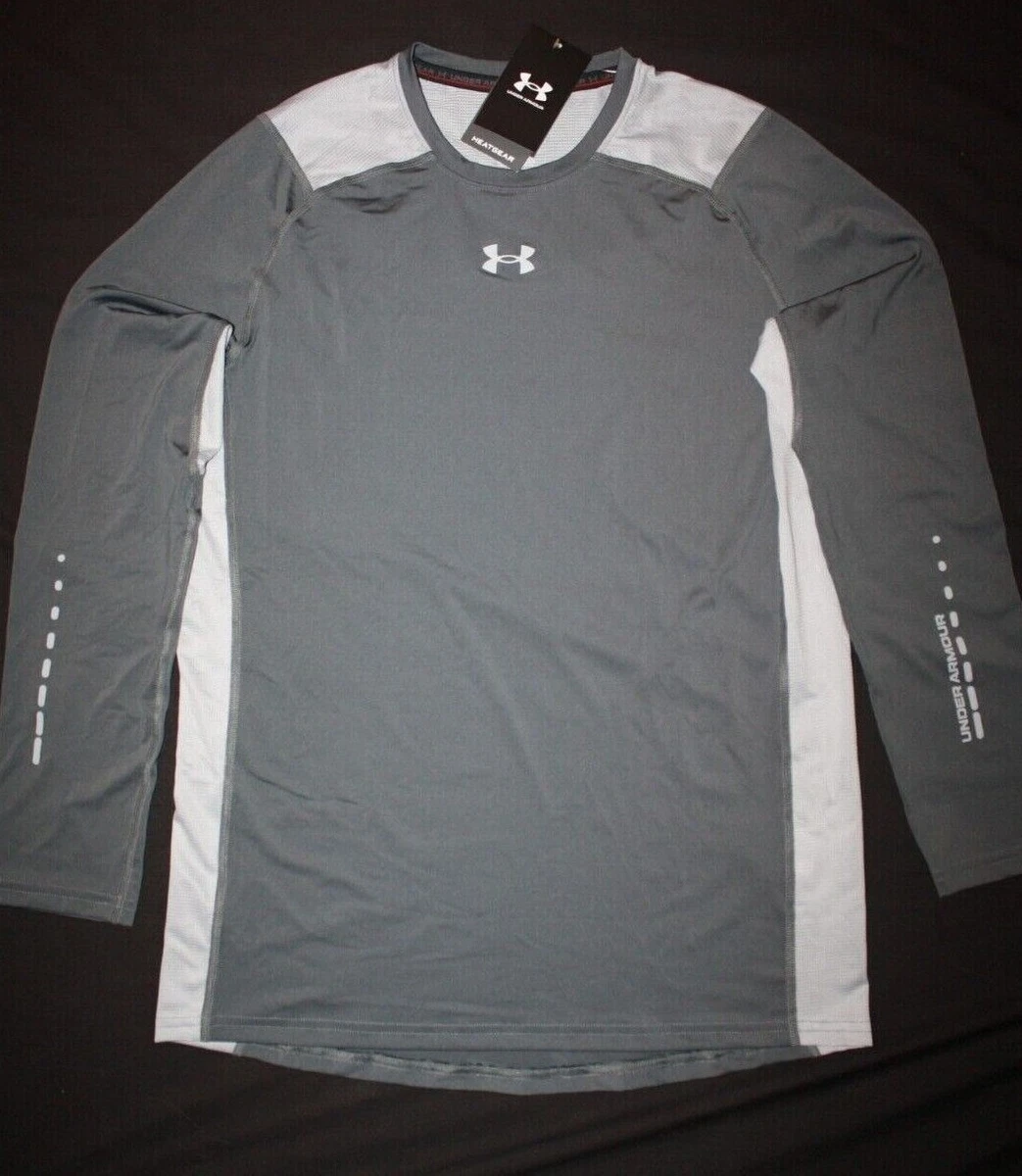 UNDER ARMOUR Men's UA Heat Gear Vent Fitted Long Sleeve Shirt NWT Gray LARGE