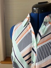 Ann Taylor Green Navy Orange Stripped Button Front Dress Women Size 6