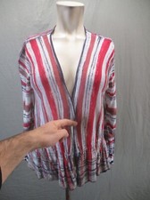 Nic Zoe Size M Womens Striped Linen Blend Open Front Lightweight Cardigan 152