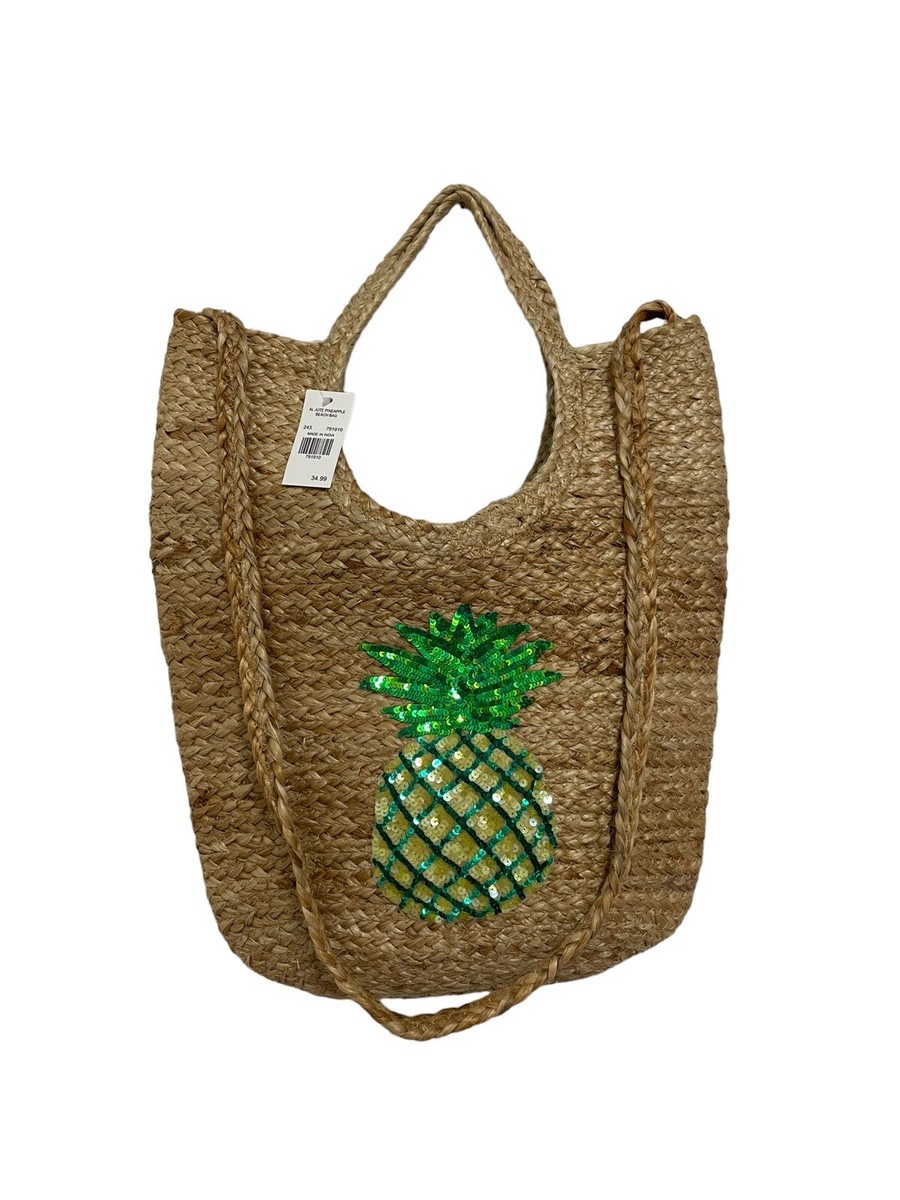 NWT Cracker Barrel Pineapple Jute Bag Beach Woven Tote
