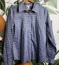 Sundance Size 12 Blue Button Front Long Sleeve Shirt Cotton