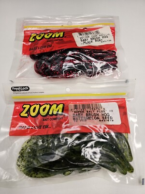 (2)  12pc Zoom Super Salt Plus Baby Brush Hog  WATERMELON / BLK RUBY 6242403