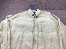 Tommy Hilfiger Shirt Mens X-Large Green Linen Long Sleeve Button Down