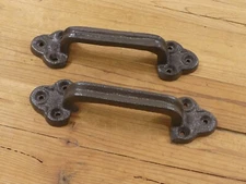 2 LARGE Handles Door Hardware Pull Gate Shed Drawer Barn Shed Rustic Cast Iron