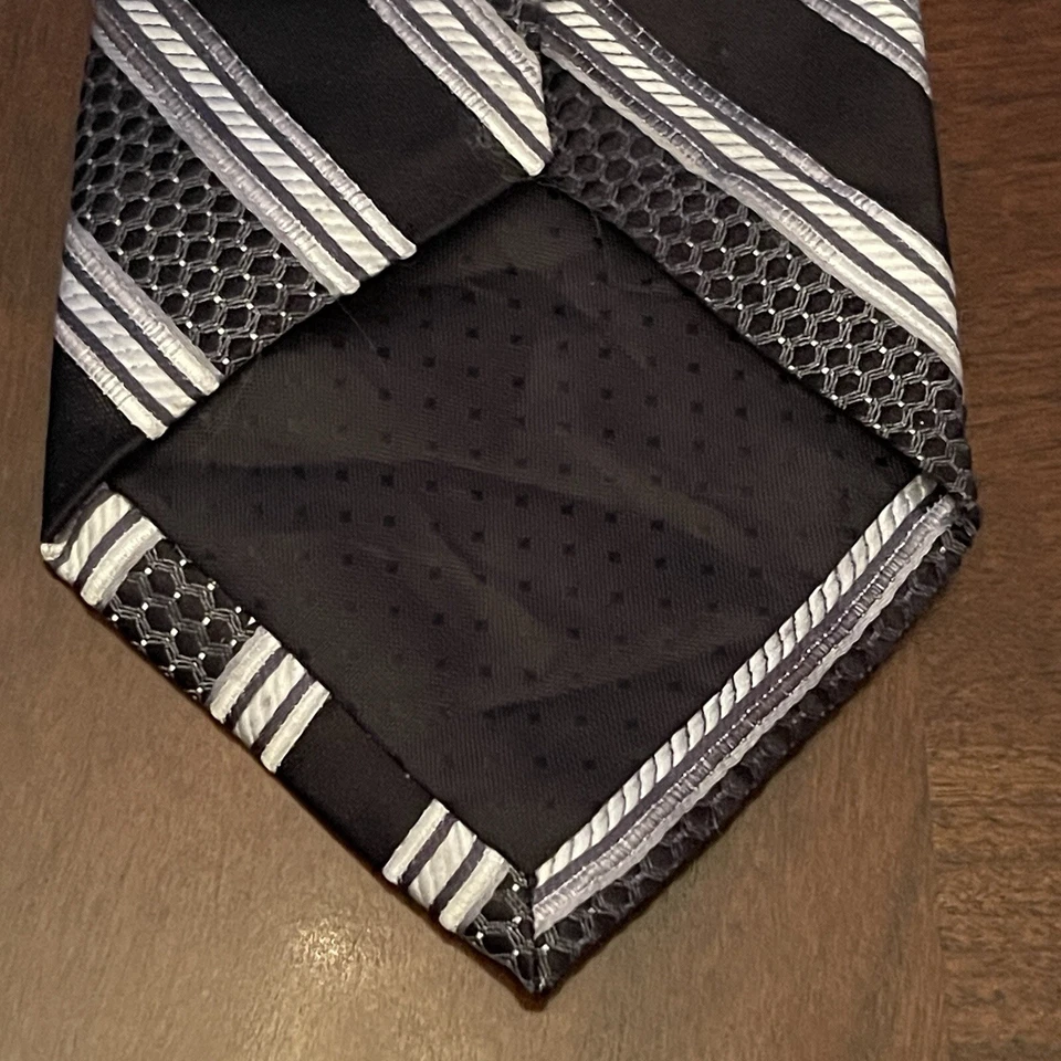 Corbata Stacy Adams negra gris hecha a mano 100 % microfibra para hombre hecha en China” Foto 2 de 4