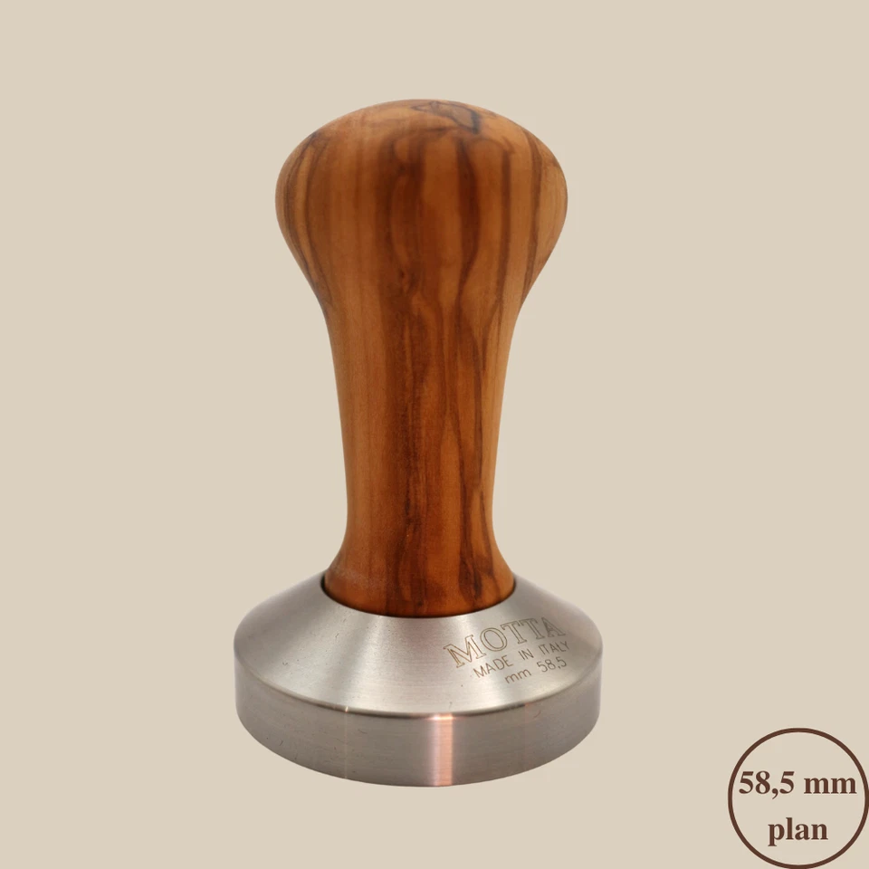 Motta Tamper Edelstahl mit Olivenholzgriff braun 58,5 mm plan