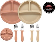 Set de alimentaci n para beb s de silicona, incluye 2 platos divididos