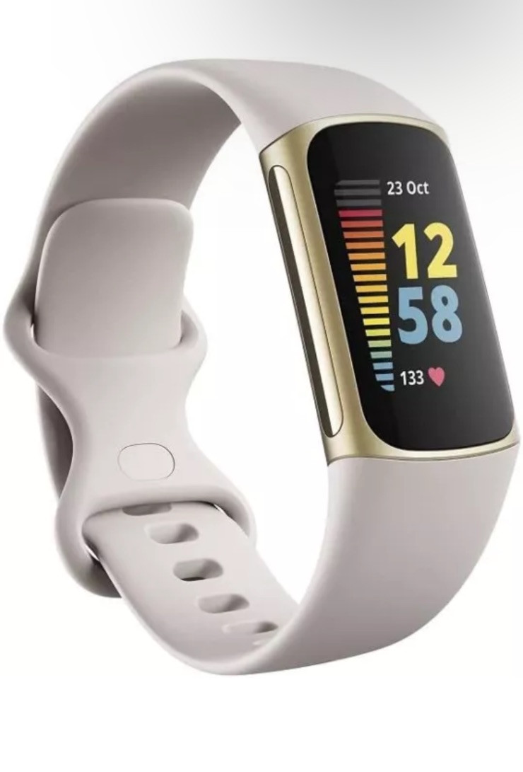 Fitbit Charge 5 Advanced Health & Fitness Tracker One Size -Lunar White/Gold New-image
