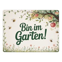 Bin Im Garten! Metallschild In 15X20 Cm Apfelbaum Mit Bienen