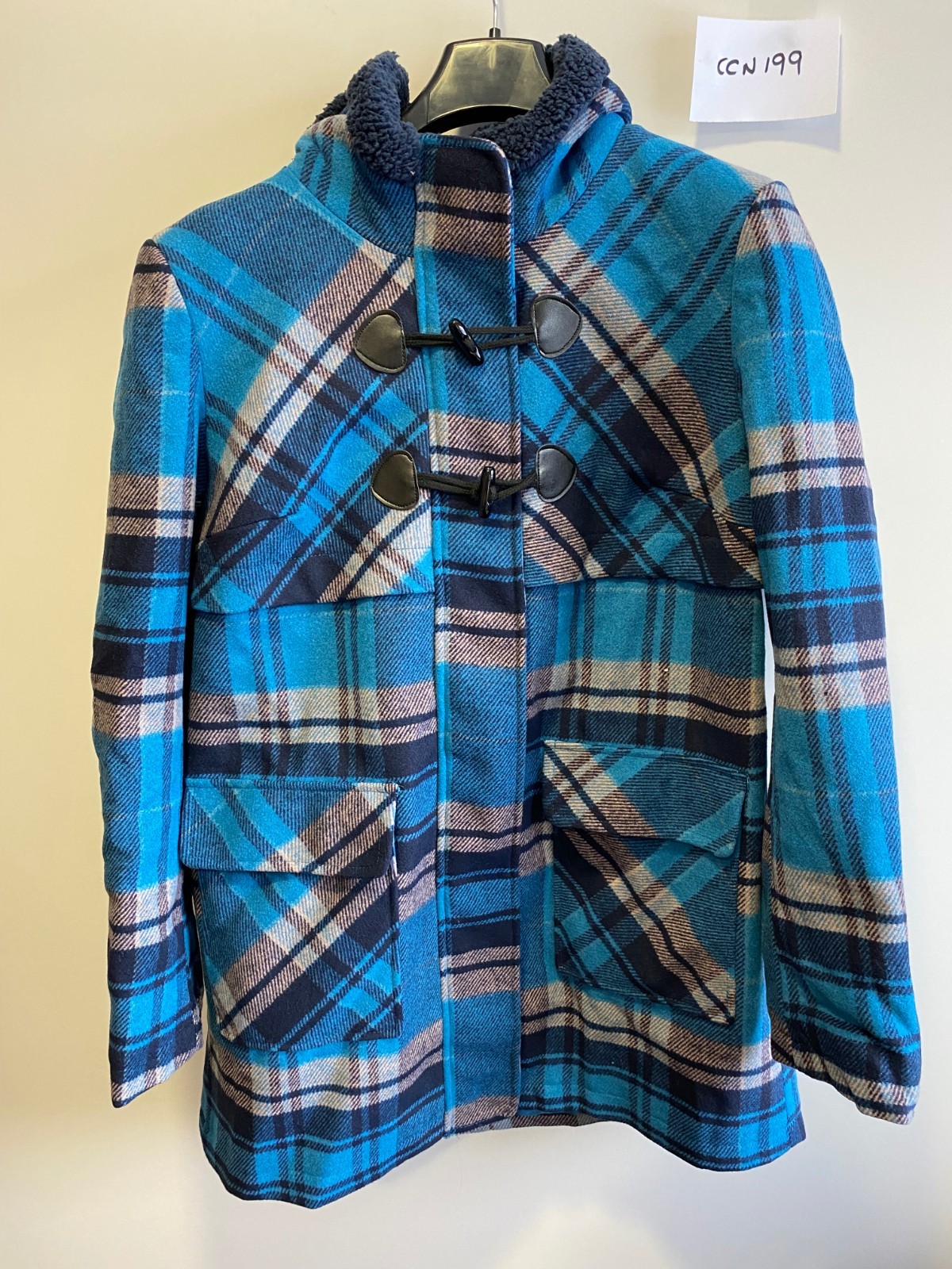 Abrigo Duffle BONPRIX En Cuadro Verde/Azul