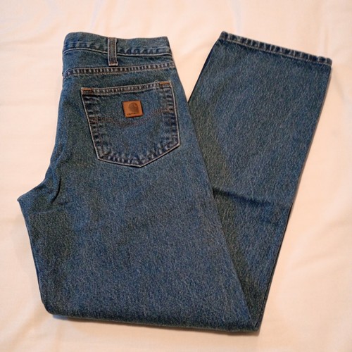 Men's Blue Denim Straight Leg Jeans Size 33x32 Carhartt 5 Pocket Zip LNC