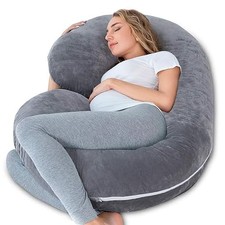 C Shaped Grey Velvet Belly Back  Side Support Maternity Pillow