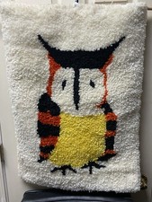 Owl Wall Hanging Latch Hook Yarn Rug Vintage Boho