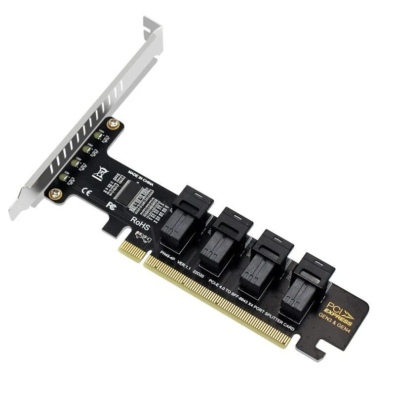 PCIE4.0 U2 Expansion Card PCIe X16 to 4 NVME U.2 SSD SFF-8643 Pcie Split Card - Image 4 of 4