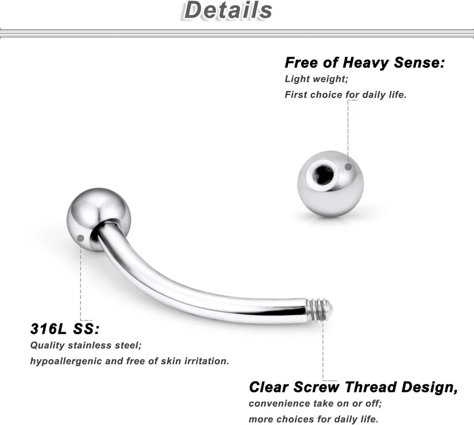 Piercing de torre de cejas 16G joyería acero quirúrgico 316L tachuelas verticales labiales labret  Foto 2 de 4