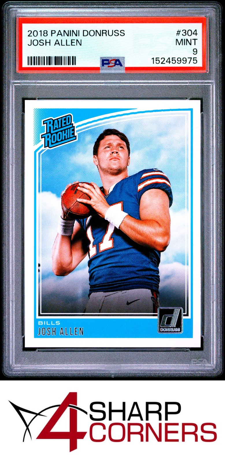 2018 PANINI DONRUSS #304 JOSH ALLEN RC RATED ROOKIE BILLS PSA 9