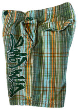 VTG Y2K 00s ECKO UNLTD BOYS Embroidered Big Logo Madras Plaid Cargo Shorts 4 Yrs