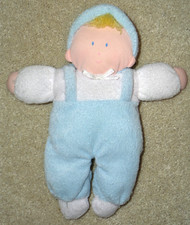 Vintage Eden Baby Boy Blue Doll White Terry Cloth Lovey Plush 10  