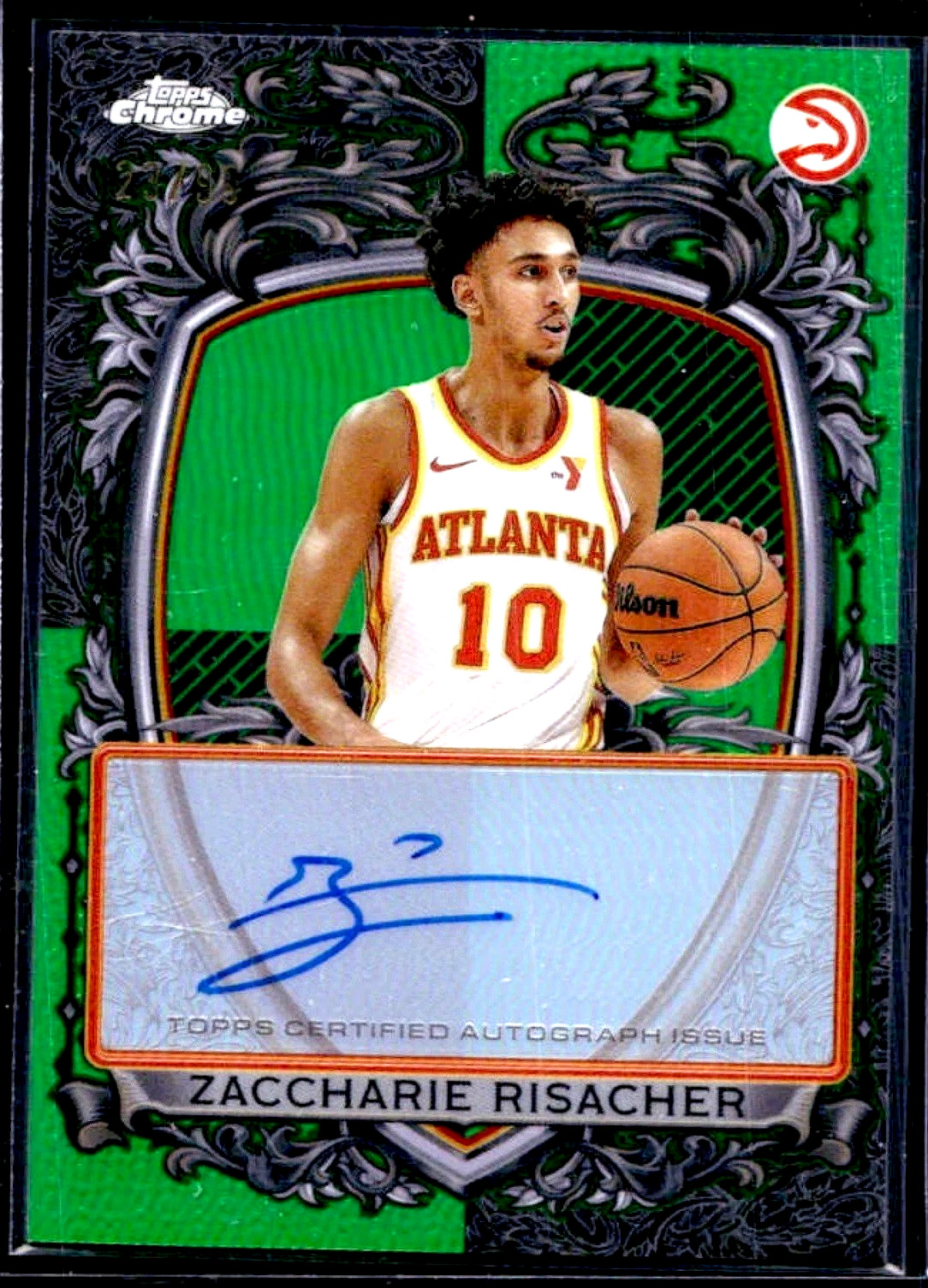 Zaccharie Risacher 2025-26 Topps Chrome Signature Style Auto Green Ref. (23/99)