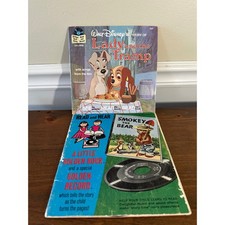 Walt Disney Lady Tramp and Smokey Bear Little Golden Book and Records Set