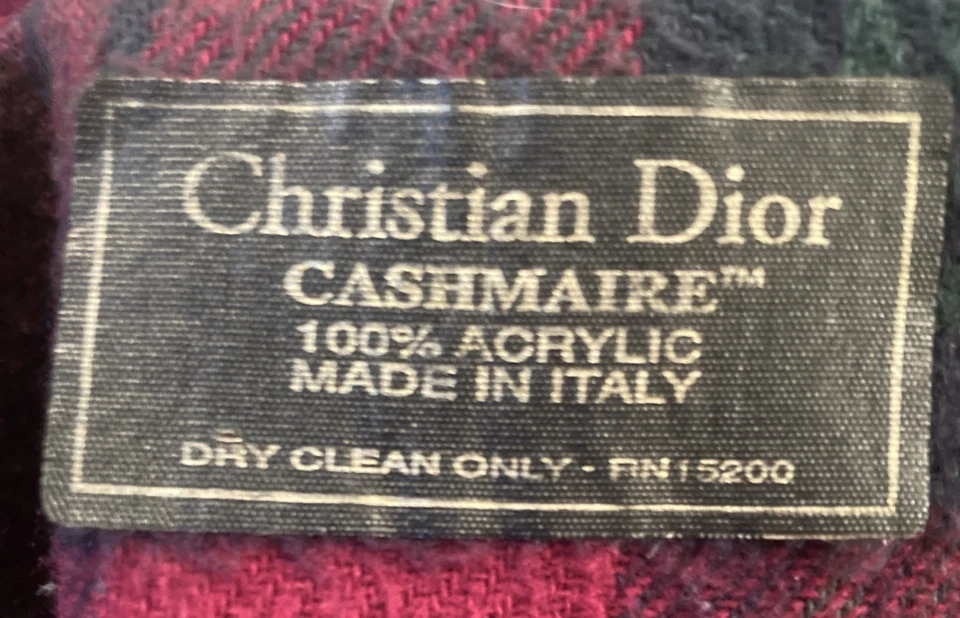 Bufanda vintage Christian Dior Monsieur a cuadros cachemir acrílico Italia Borgoña Foto 4 de 4