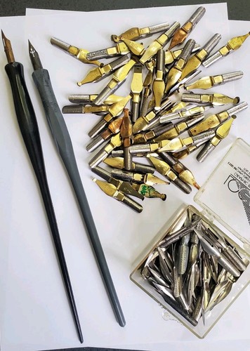 Huge Lot Vintage Calligraphy Dip Pen Nibs Speedball A B C D Series Holders Art