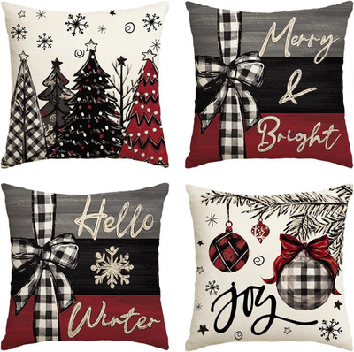 Merry Christmas Joy Xmas Trees Red Throw Pillow Covers, 18 X 18 Inch Christmas W