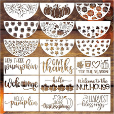 18 Pieces Fall Stencils for Painting on Wood, Reusable Pumpkin Fall Leaves Drawi