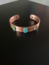 Magnetic Therapy Copper  Turquoise Adjustable Bracelet - Stamped - Made In USA
