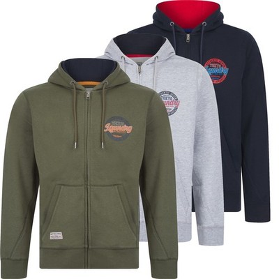 Herren Tokyo Laundry Reverse Print Kapuze Brushback Fleecejacke Reißverschluss Hoodie S-XXL