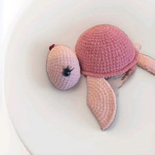 Handmade Crochet Pink Plush Turtle Stuffed Animal Small 6-14 in Ages 3-7